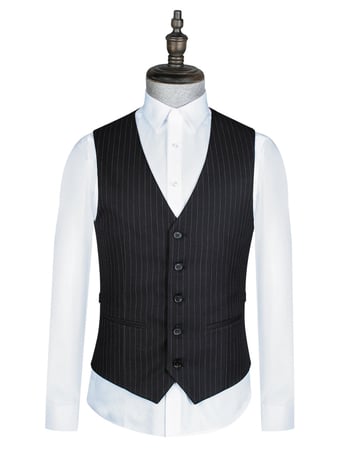 Muška uska poslovna vesta s prugama, jednoredna, bez ovratnika, poliester (Slim, Prugasti, Jednoredna, Bez ovratnika, Poliester)