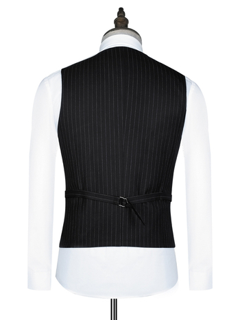 Muška uska poslovna vesta s prugama, jednoredna, bez ovratnika, poliester (Slim, Prugasti, Jednoredna, Bez ovratnika, Poliester)