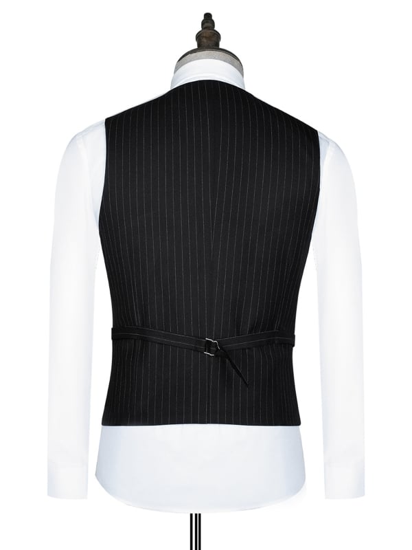 Muška uska poslovna vesta s prugama, jednoredna, bez ovratnika, poliester (Slim, Prugasti, Jednoredna, Bez ovratnika, Poliester)