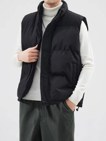 Muški down vest, stojeći ovratnik, zatvarač, bez kapuljače, bočne džepove, normalna debljina