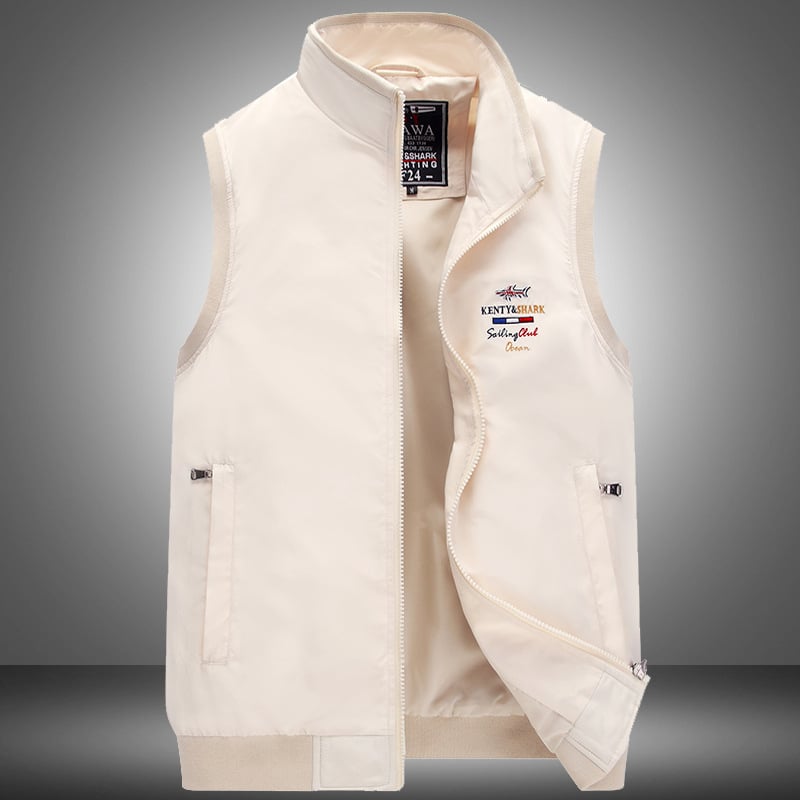 Muška pamučna bezrukavska vesta sa stojećim ovratnikom i zatvaračem, lagana, poslovno-ležerni stil