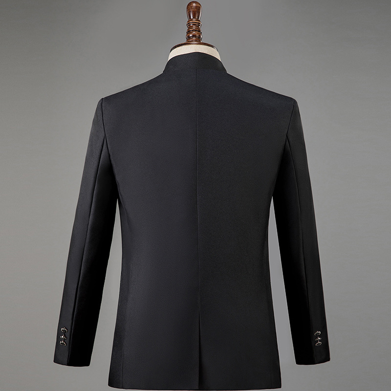 Costum bărbătesc pentru cor cu broderie și paiete, guler înalt, panou frontal cu o singură rând de nasturi, căptușeală Bonded, țesătură din amestec de nailon, potrivit pentru scenă în toate cele patru sezoane