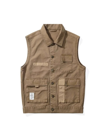 Pamukasta muška vest-kardigan s reverom, jednostruko kopčanje, džepovi s panelima, pravokutan rub