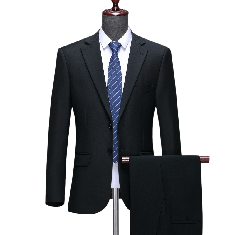 Ανδρικό κοστούμι από μαλλί, slim-fit γραμμή, επίπεδο πέτο, μονόμπουτον με δύο κουμπιά, μονόχρωμο, χωρίς σιδέρωμα