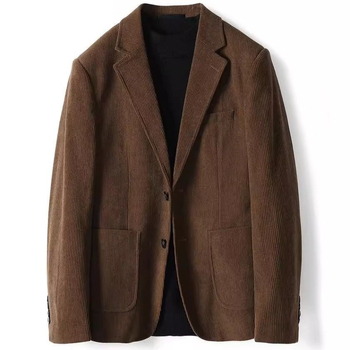 Corduroy muško sako s prugastim retro dizajnom, dva gumba, jednostruki zatvarač, uski kroj, proljeće 2025