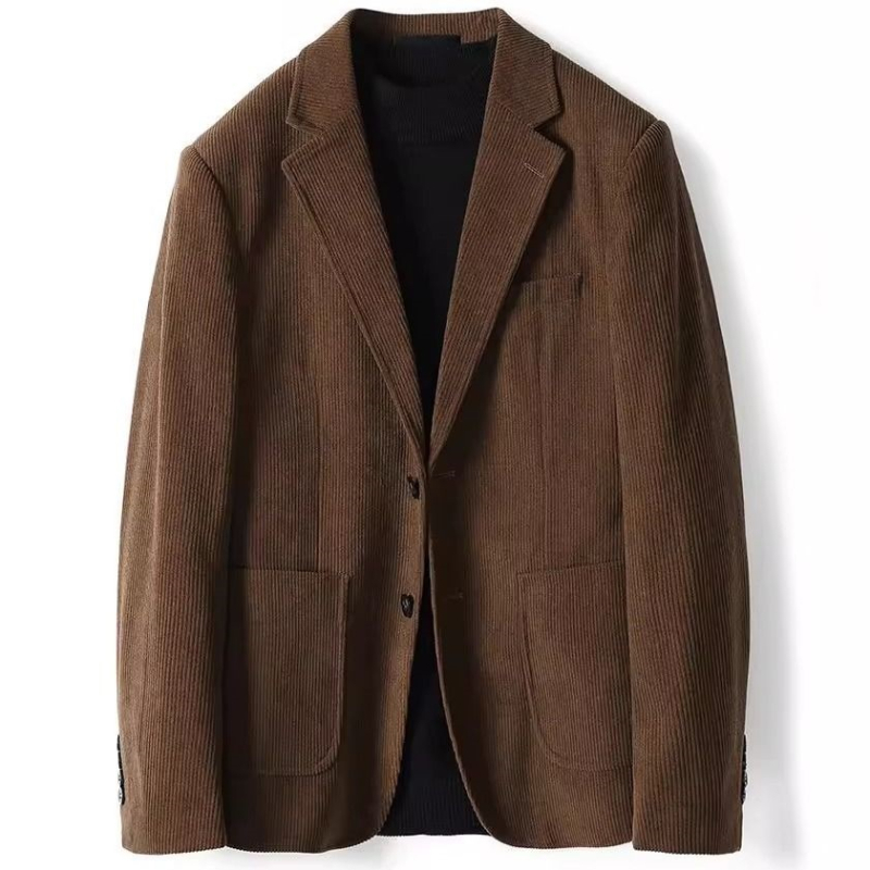 Corduroy muško sako s prugastim retro dizajnom, dva gumba, jednostruki zatvarač, uski kroj, proljeće 2025