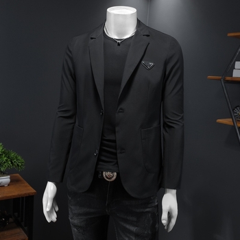 Muško sako Slim-fit, s ovratnikom od sakoa, jednoslojno kopcanje s dva gumba, tkanina od pamuk-mješavine (90% poliester), lagani poslovni stil za proljeće