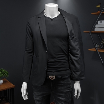 Muško sako Slim-fit, s ovratnikom od sakoa, jednoslojno kopcanje s dva gumba, tkanina od pamuk-mješavine (90% poliester), lagani poslovni stil za proljeće