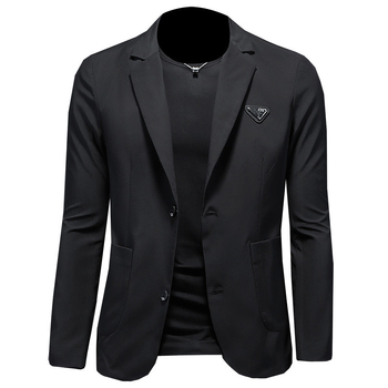 Muško sako Slim-fit, s ovratnikom od sakoa, jednoslojno kopcanje s dva gumba, tkanina od pamuk-mješavine (90% poliester), lagani poslovni stil za proljeće