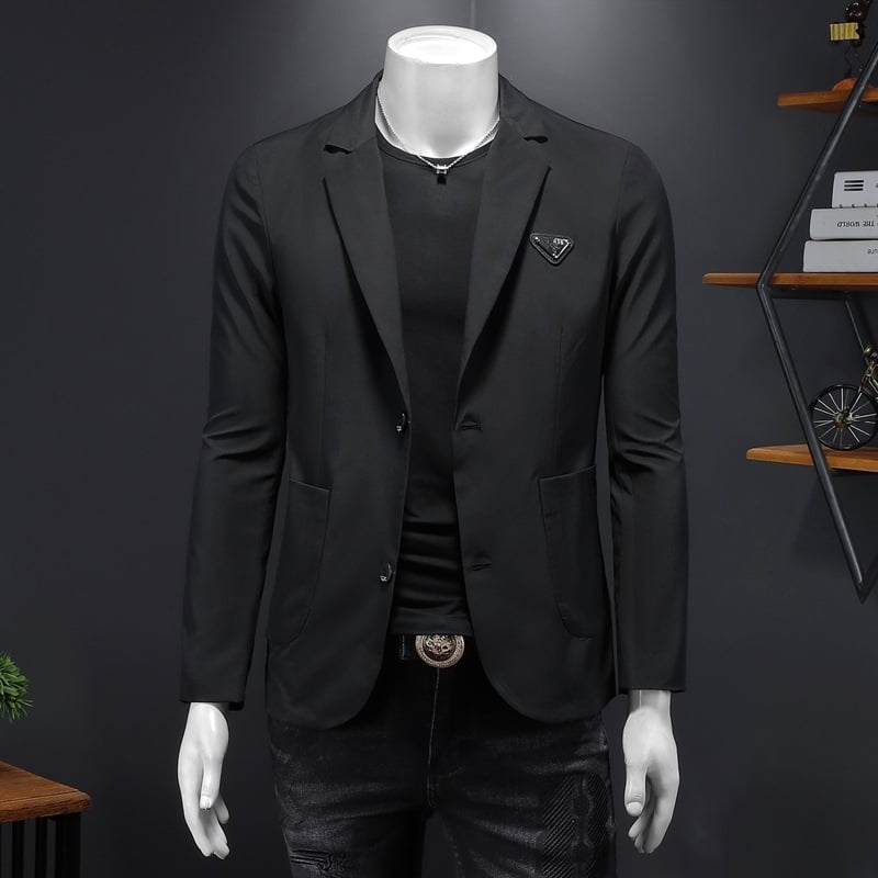 Muško sako Slim-fit, s ovratnikom od sakoa, jednoslojno kopcanje s dva gumba, tkanina od pamuk-mješavine (90% poliester), lagani poslovni stil za proljeće