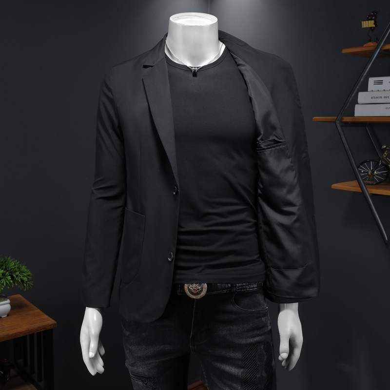 Muško sako Slim-fit, s ovratnikom od sakoa, jednoslojno kopcanje s dva gumba, tkanina od pamuk-mješavine (90% poliester), lagani poslovni stil za proljeće