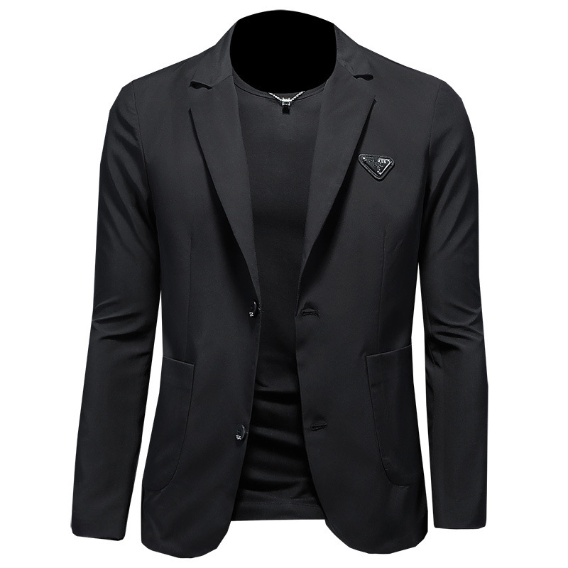 Muško sako Slim-fit, s ovratnikom od sakoa, jednoslojno kopcanje s dva gumba, tkanina od pamuk-mješavine (90% poliester), lagani poslovni stil za proljeće