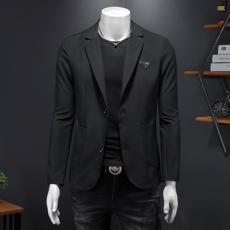 Muško sako Slim-fit, s ovratnikom od sakoa, jednoslojno kopcanje s dva gumba, tkanina od pamuk-mješavine (90% poliester), lagani poslovni stil za proljeće