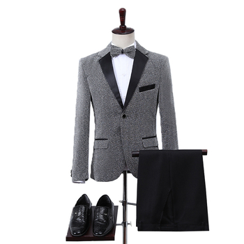 Set de costum bărbătesc Slim-Fit, închidere cu un singur rând nasturi, guler plat, material principal: lână artificială (acetat) 80%, patru sezoane