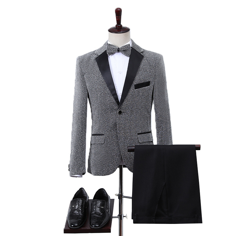 Set de costum bărbătesc Slim-Fit, închidere cu un singur rând nasturi, guler plat, material principal: lână artificială (acetat) 80%, patru sezoane