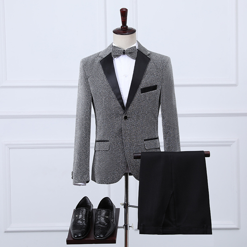 Set de costum bărbătesc Slim-Fit, închidere cu un singur rând nasturi, guler plat, material principal: lână artificială (acetat) 80%, patru sezoane