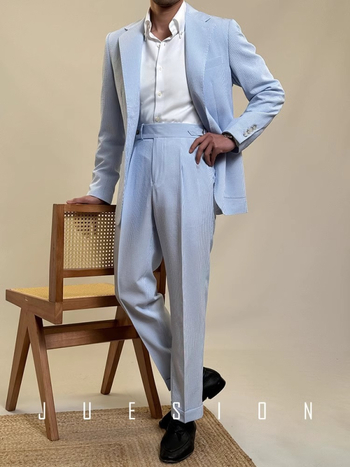 Muško Slim-Fit sako s prugama Seersucker, poliester, dva gumba sprijeda