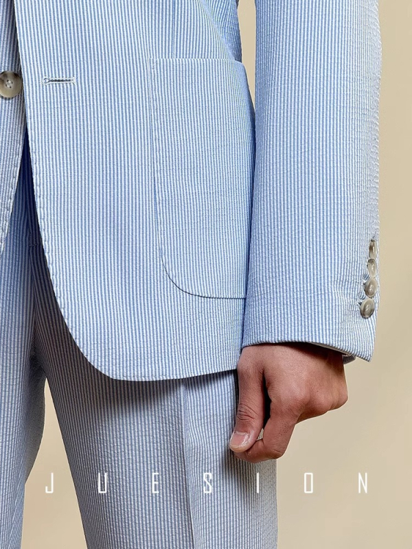 Muško Slim-Fit sako s prugama Seersucker, poliester, dva gumba sprijeda