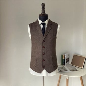 Muški kordurov prugasti vest, slim fit, dvostruko kopčanje, ovratnik sakoi