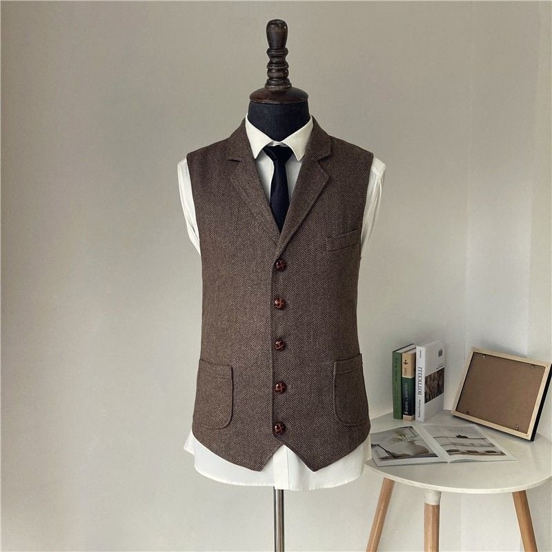 Muški kordurov prugasti vest, slim fit, dvostruko kopčanje, ovratnik sakoi