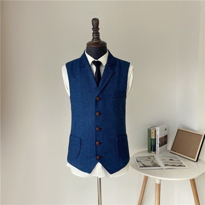 Muški kordurov prugasti vest, slim fit, dvostruko kopčanje, ovratnik sakoi