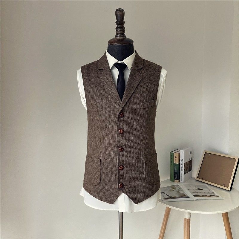 Muški kordurov prugasti vest, slim fit, dvostruko kopčanje, ovratnik sakoi
