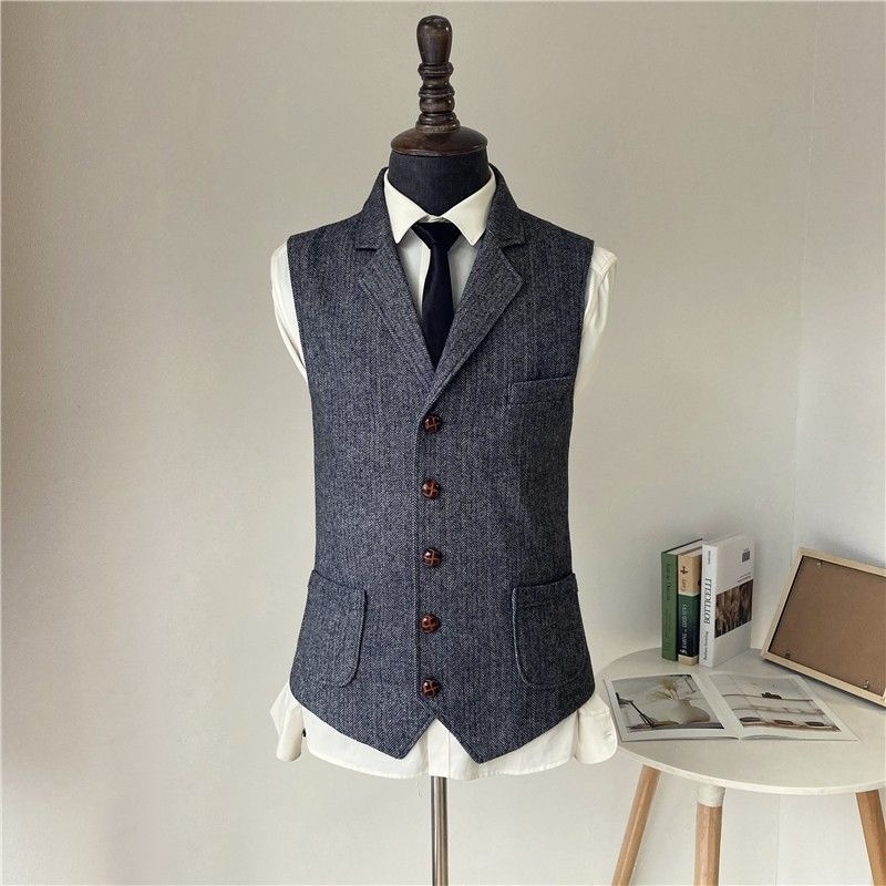 Muški kordurov prugasti vest, slim fit, dvostruko kopčanje, ovratnik sakoi