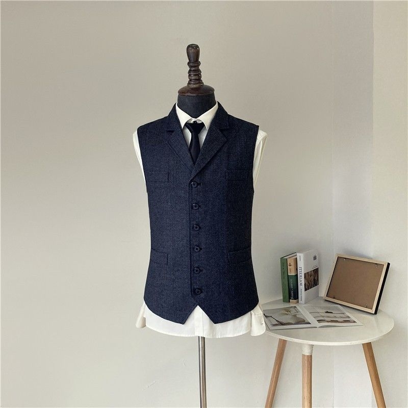 Muški kordurov prugasti vest, slim fit, dvostruko kopčanje, ovratnik sakoi