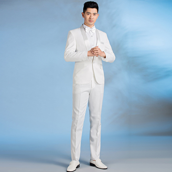 Costum de scenă pentru bărbați, de înaltă calitate, stil business ușor, detaliu patch, nasture pe un rând, material principal: bumbac, țesătură din fibre chimice, potrivit pentru patru anotimpuri