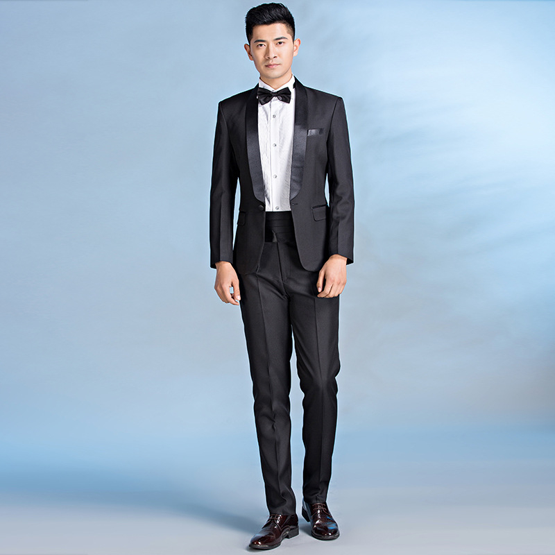 Costum de scenă pentru bărbați, de înaltă calitate, stil business ușor, detaliu patch, nasture pe un rând, material principal: bumbac, țesătură din fibre chimice, potrivit pentru patru anotimpuri