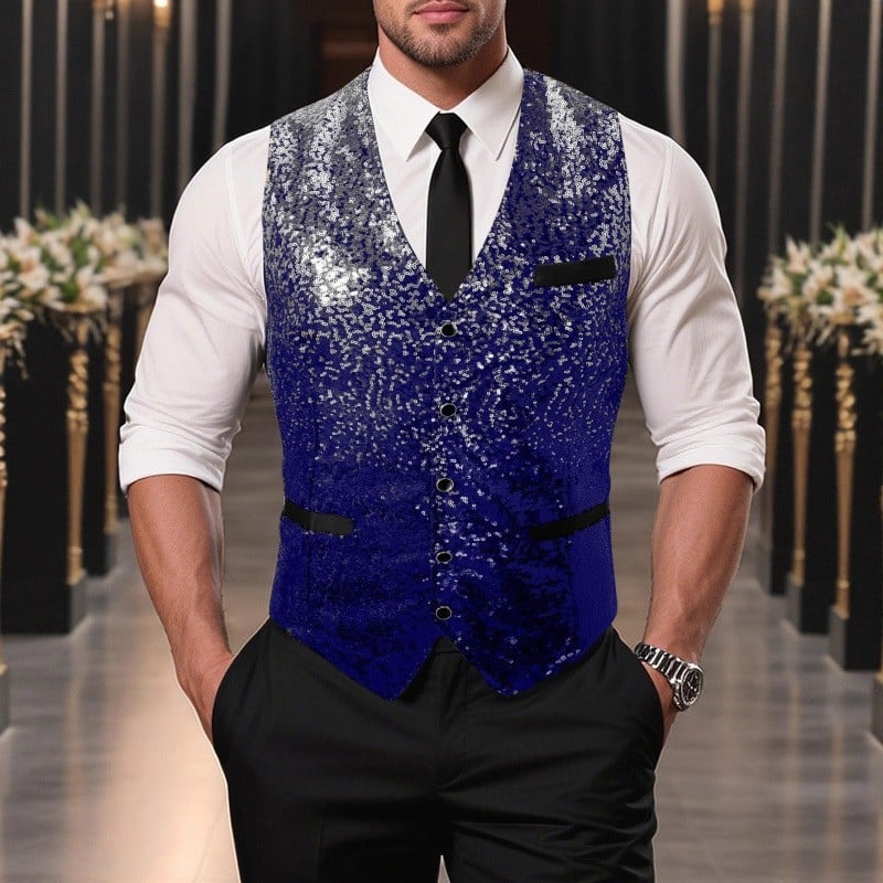 Muški prsluk sa zebrijim uzorkom, V izrez, jednostruko kopčanje,_uski kroj, podstava od poliestera