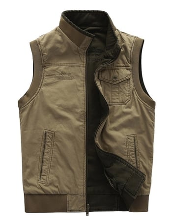 Muška reverzibilna pamučna vesta s stojećim ovratnikom, zatvaračem i patch džepovima, 100% pamuk