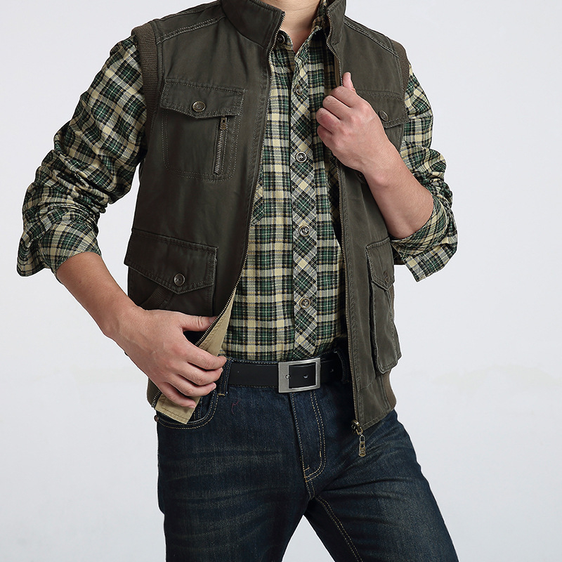 Muška reverzibilna pamučna vesta s stojećim ovratnikom, zatvaračem i patch džepovima, 100% pamuk