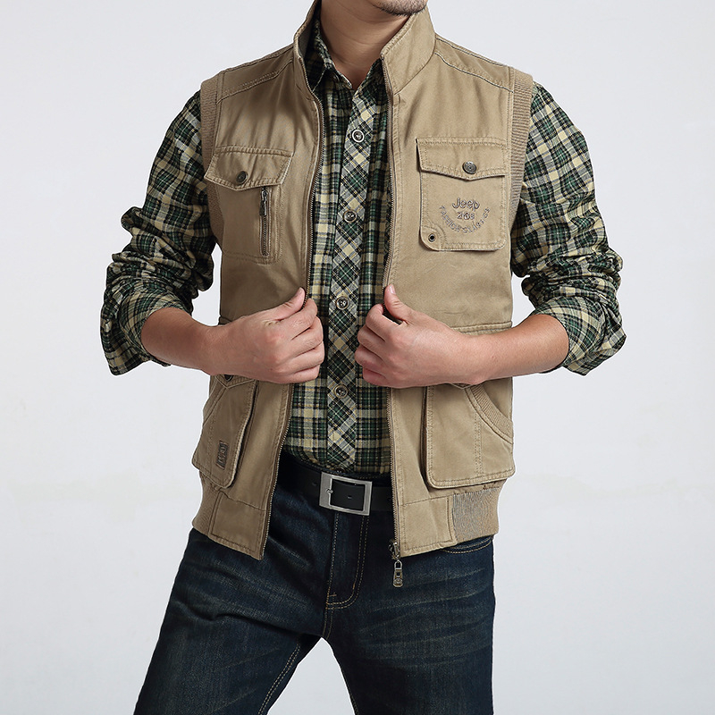 Muška reverzibilna pamučna vesta s stojećim ovratnikom, zatvaračem i patch džepovima, 100% pamuk