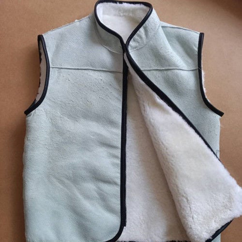 Unisex topla kožna vesta od kože koze s podstavom shearlinga, casual stil