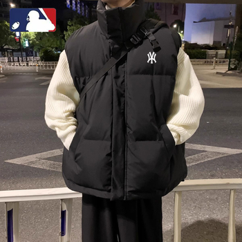 Vestă de iarnă pentru bărbați cu glugă și guler înalt, quiltată cu dungi, exterior corduroy, material principal: blană de iepure