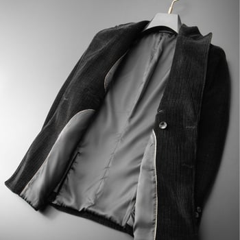 Sacou bărbătesc din chenille, croială slim, rever lapel, culoare uni, principală țesătură nylon 17%, căptușeală poliester, pentru lucru iarna