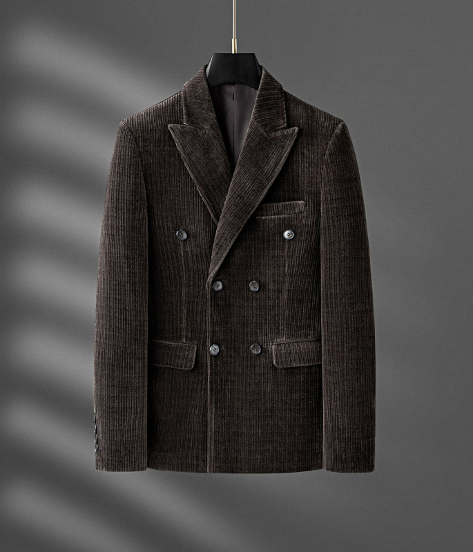 Sacou bărbătesc din chenille, croială slim, rever lapel, culoare uni, principală țesătură nylon 17%, căptușeală poliester, pentru lucru iarna