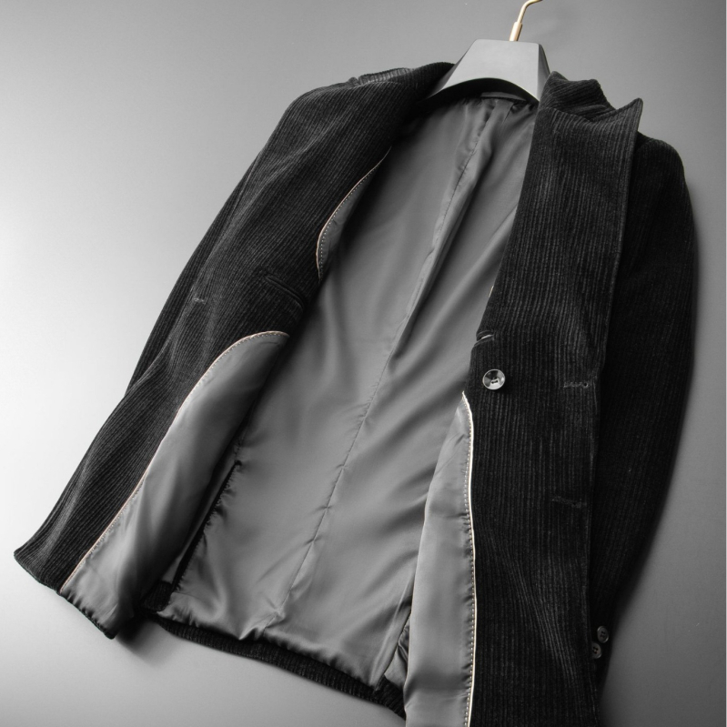 Sacou bărbătesc din chenille, croială slim, rever lapel, culoare uni, principală țesătură nylon 17%, căptușeală poliester, pentru lucru iarna