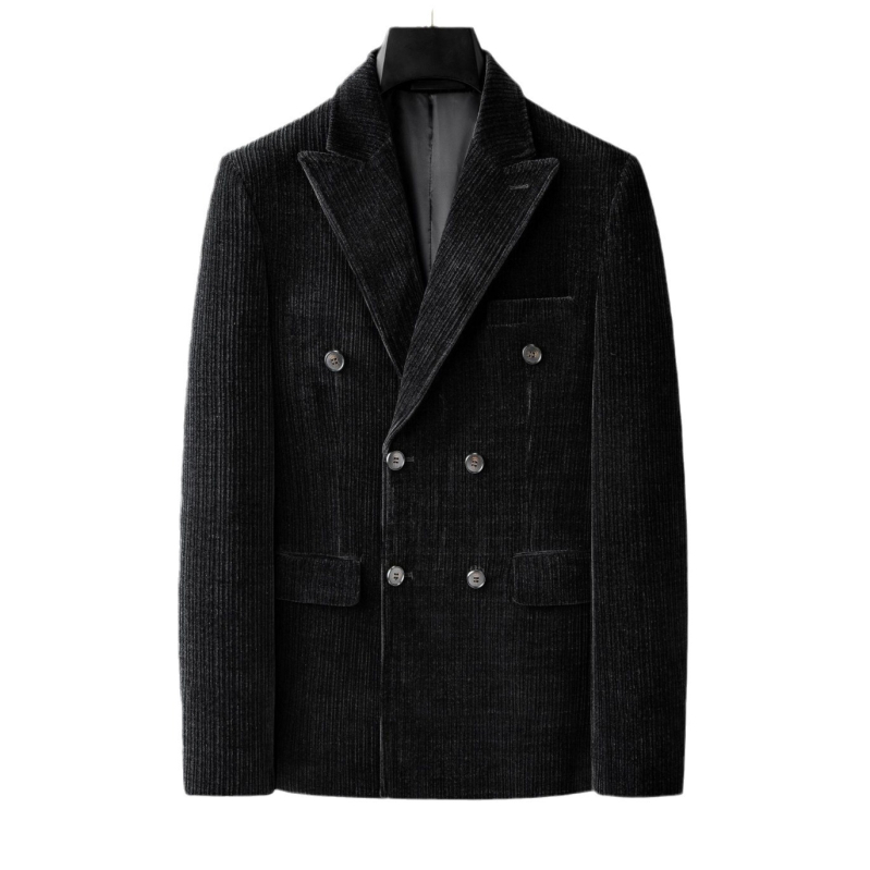 Sacou bărbătesc din chenille, croială slim, rever lapel, culoare uni, principală țesătură nylon 17%, căptușeală poliester, pentru lucru iarna