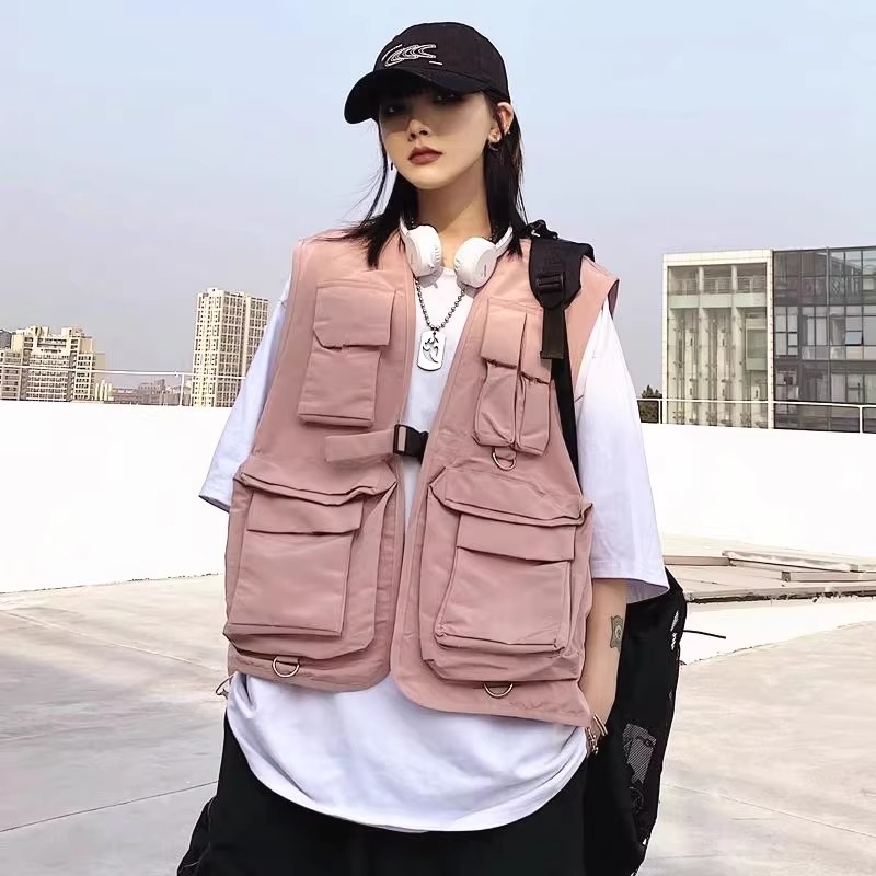 Radna vesta za catering s prilagođenim logom, slobodan kroj, prednji zatvarač s jednim redom gumba, hip-hop stil, 100% poliester