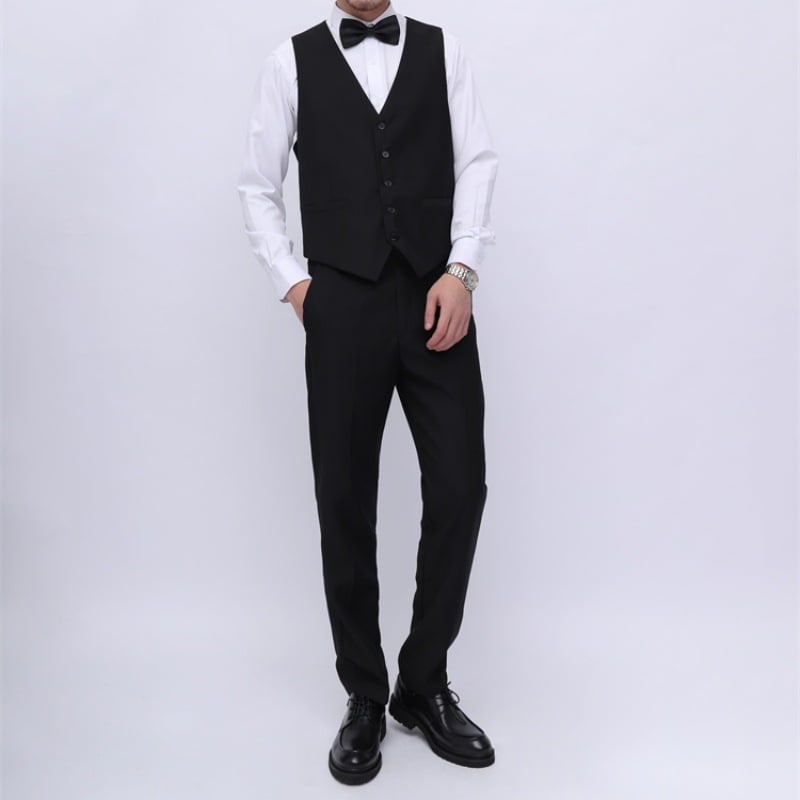 Trodijelni vjenčani komplet prsluka kumovima – slim fit, jednostruki, V izrez, jednobojan, tkanina od poliesterske smeše (78% poliester)