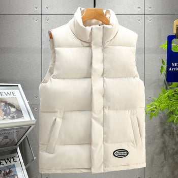 Pamukom punjena jakna-vest za zimu – udoban kroj, bez ovratnika, sa zipom, jednobojna, više džepova, prilagođeni logo