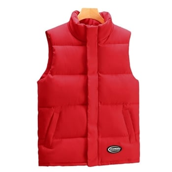 Pamukom punjena jakna-vest za zimu – udoban kroj, bez ovratnika, sa zipom, jednobojna, više džepova, prilagođeni logo