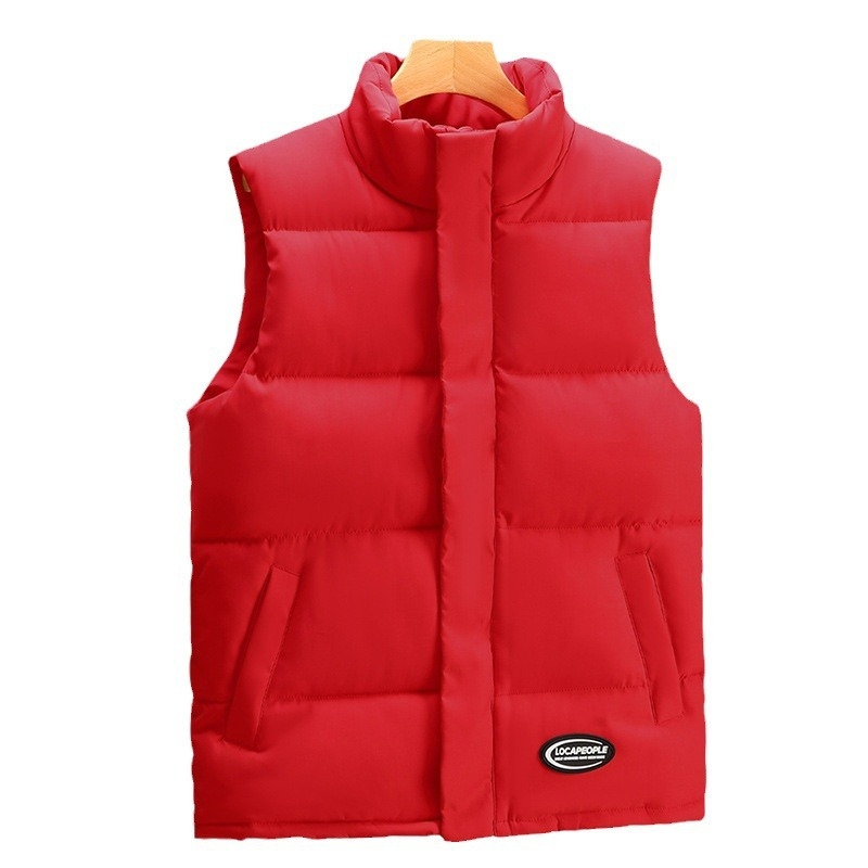 Pamukom punjena jakna-vest za zimu – udoban kroj, bez ovratnika, sa zipom, jednobojna, više džepova, prilagođeni logo