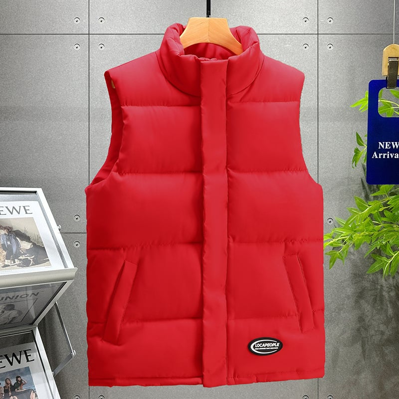 Pamukom punjena jakna-vest za zimu – udoban kroj, bez ovratnika, sa zipom, jednobojna, više džepova, prilagođeni logo