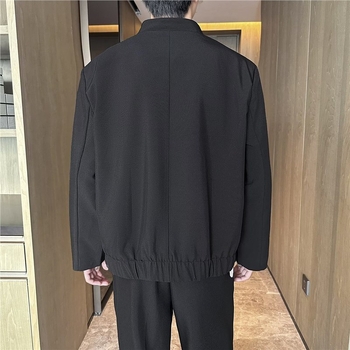 Set costum bărbați cu guler înalt pentru nuntă – sacou și pantaloni, închidere cu un nasture, croială slim, poliester 96%