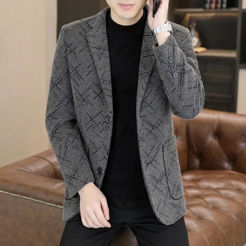 Muško poslovno sako slim-fit od poliestera, otporno na vjetar, perivo u perilici, bez glačanja, zimska upotreba