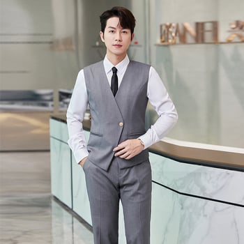 Slim-fit prsluk s V izrezom, jednodruko kopčanje, mješavina viskoze i poliestera za posao, sve sezone