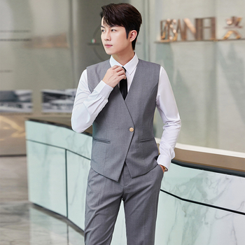 Slim-fit prsluk s V izrezom, jednodruko kopčanje, mješavina viskoze i poliestera za posao, sve sezone